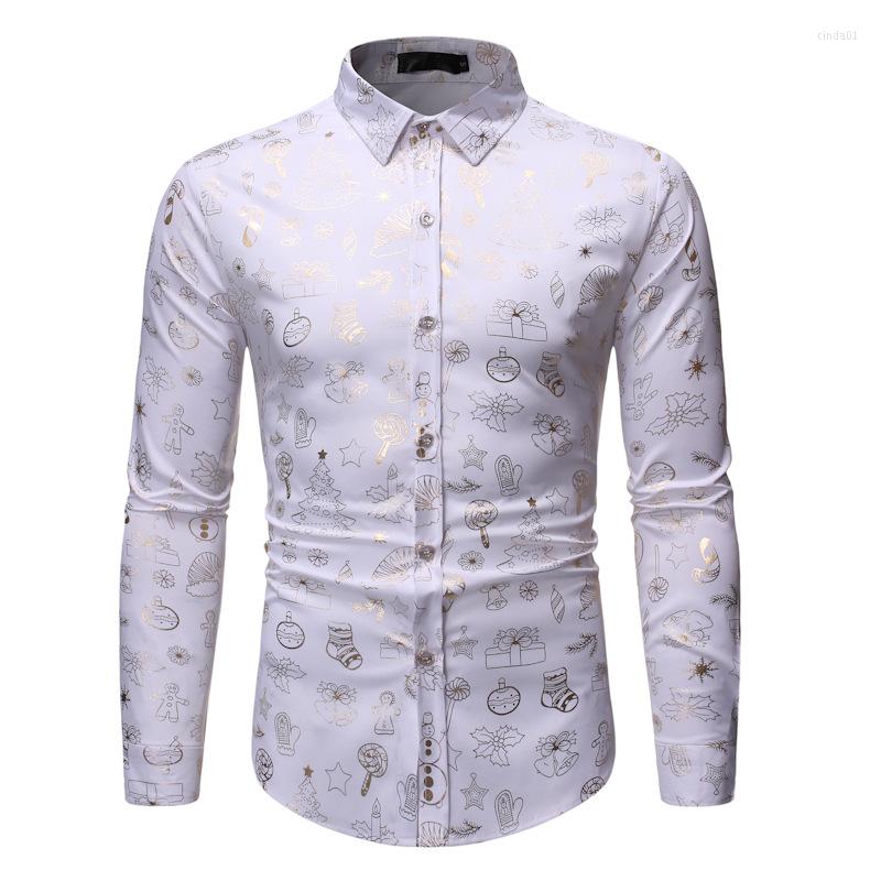 Men's Casual Shirts Mens Green Floral Print Dress Slim Fit Long Sleeve Christmas Shirt Men Party Wedding Tuxedo Chemise Homme XL