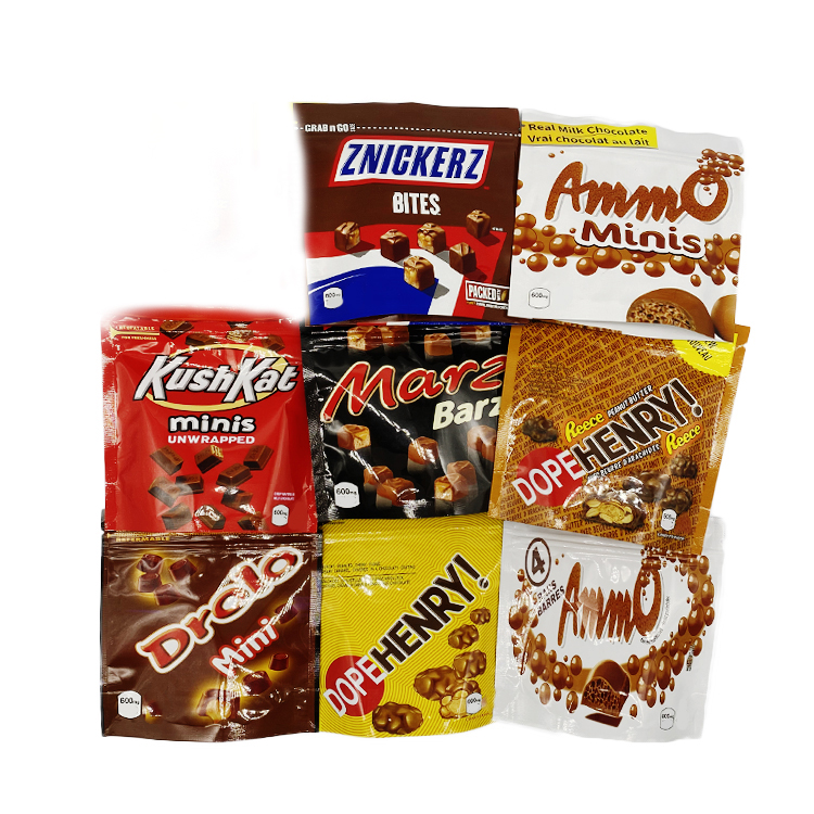 Wholesale chocolate snack mylar bags 600mg Znickerz Ammo Drolo mini Dope henry Kushkat minis Marz Barz edible food packaging bags
Wholesale chocolate snack mylar bags 600mg Znickerz Ammo Drolo mini Dope henry Kushkat minis Marz Barz edible food packaging bags