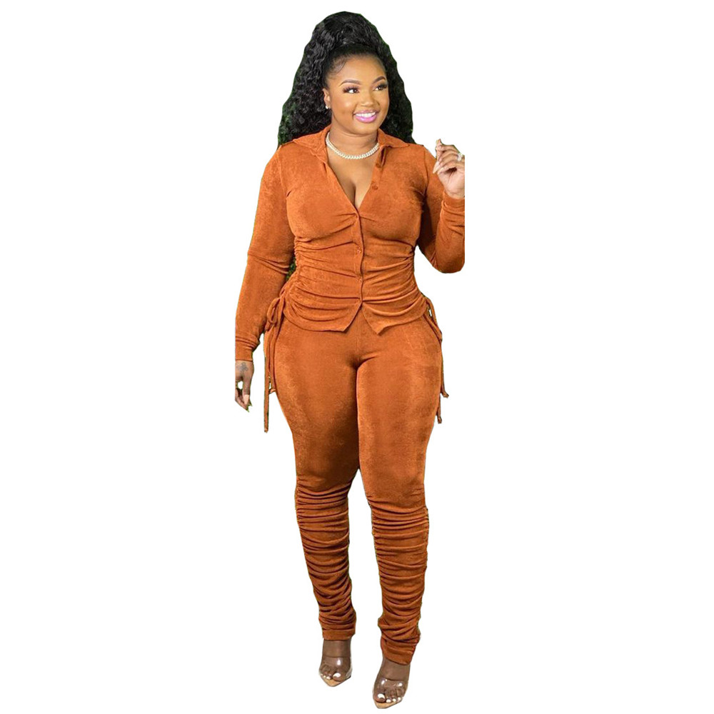 Wholesale Velvet Tracksuits Women Clothes Fall Winter Sweatsuits Long Sleeve Shirt and Stacked Pants Two Piece Set Matching Outfit Casual Clothing Bul