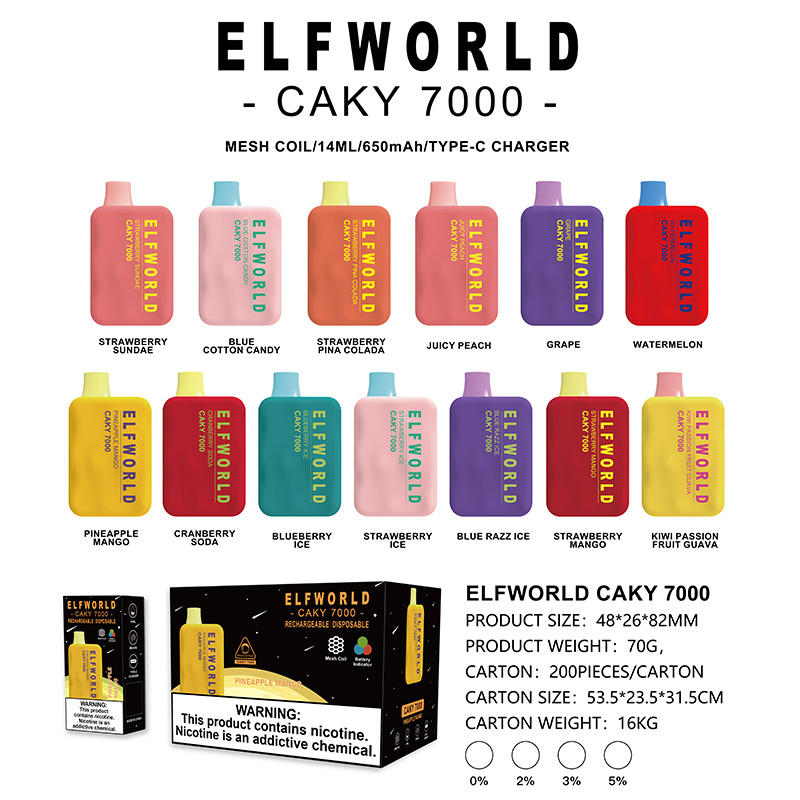 AUTHENTIC ELFWORLD CAKY 7000 PUFFS Disposable Vape Pen Pod Device Mesh Coil 14ml Pre-filled 650mah Battery TYPE-C Rechargeable 13 Flavor Available
AUTHENTIC ELFWORLD CAKY 7000 PUFFS Disposable Vape Pen Pod Device Mesh Coil 14ml Pre-filled 650mah Battery TYPE-C Rechargeable 13 Flavor Available
