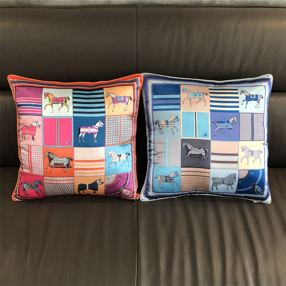 Decorative Pillow Silk Case Plaid Horse Sofa Throw Chair Car Cushion Cover Home Decoration Fashion 125189