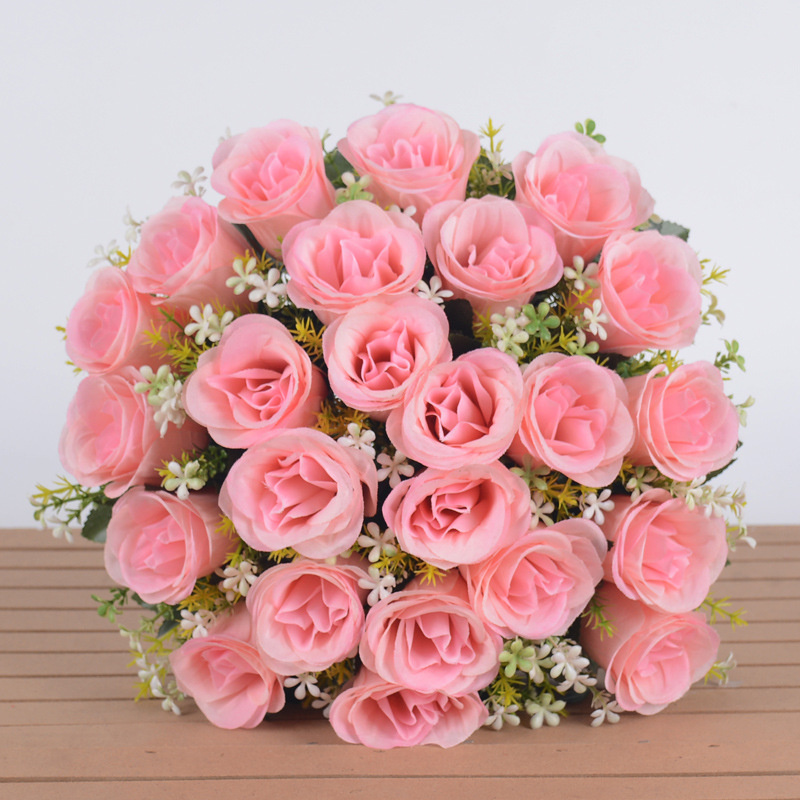 24 Buds Artificial Rose Flowers Bouquet Indoor Outdoor Wedding Party Backdrop Wall Road Home Decoration Valentine Mothers Day Floral Gifts