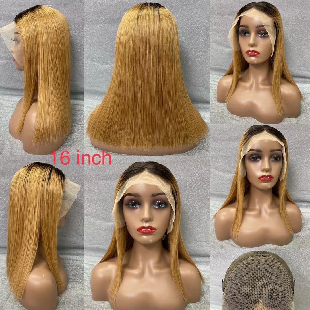 Straight Bob P4/27 Highlight 13X4 Lace Frontal Human Hair Wigs For Black Women Pre-Plucked With Natural Hairline