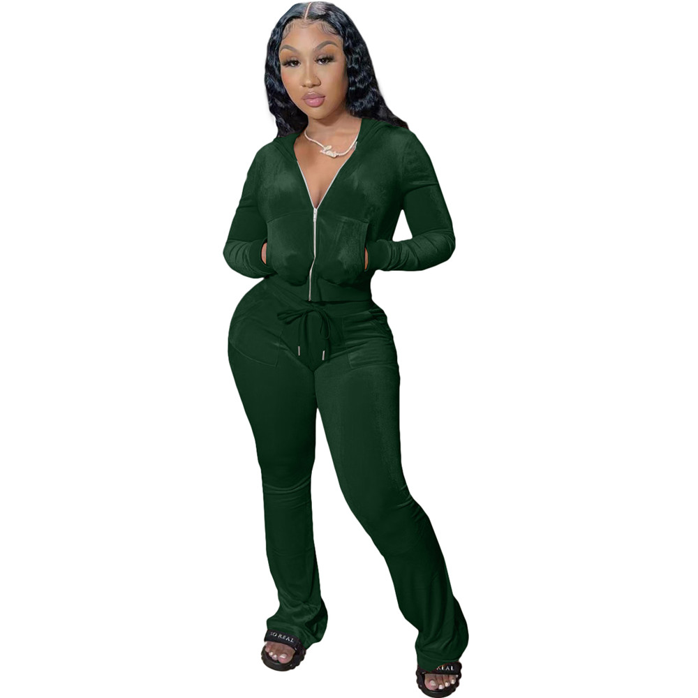 Designer Fall Winter Velvet Tracksuits Women Sweatsuits Long Sleeve Velour Jacket and Flare Pants Two Piece Sets Matching Outfits Casual Sports suits 