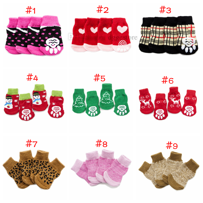Apparel Anti-Slip Knitted Cotton Dog Cat Soc Pet Paw Protectors for Indoor Wear 14 Color Wholesale A517