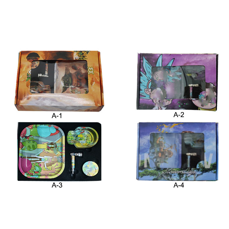 Smoking hand pipe set vintage cartoon style with Tinplate rolling tray tobacco grinder and ashtray glass pipe gifted box
Smoking hand pipe set vintage cartoon style with Tinplate rolling tray tobacco grinder and ashtray glass pipe gifted box
