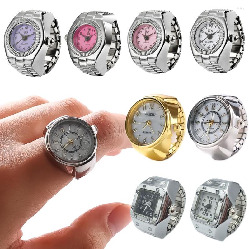 Cluster Rings Digital Quartz Finger Watch Ring For Women Men Vintage Gold Sliver Mini Punk Watches Elastic Jewelry Clock Gift