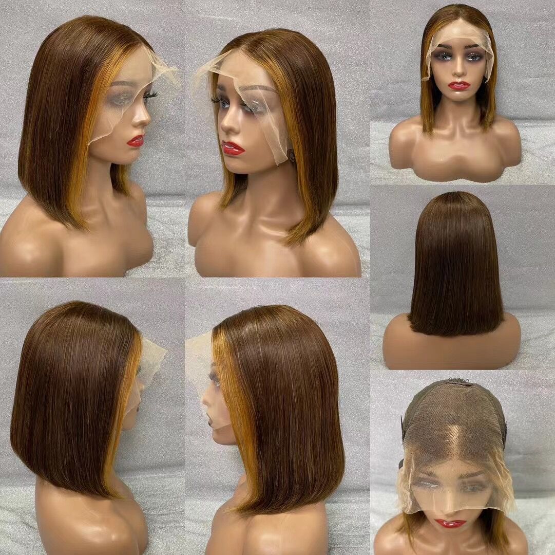 Straight Bob P4/27 Highlight 13X4 Lace Frontal Human Hair Wigs For Black Women Pre-Plucked With Natural Hairline