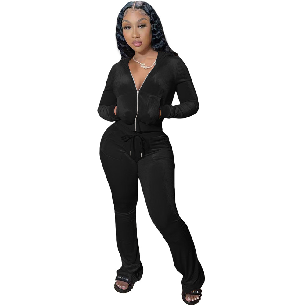 Designer Fall Winter Velvet Tracksuits Women Sweatsuits Long Sleeve Velour Jacket and Flare Pants Two Piece Sets Matching Outfits Casual Sports suits 