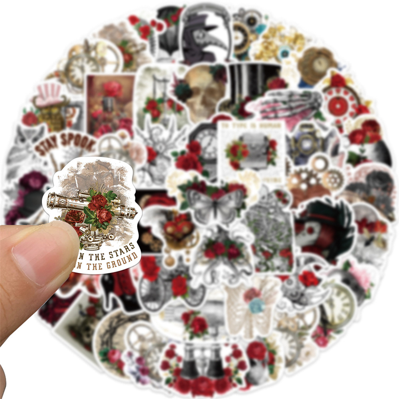 50Pcs vintage Steam Punk Rose Sticker Goth Skeleton Skull Graffiti Stickers for DIY Luggage Laptop Skateboard Motorcycle Bicycle Stickers