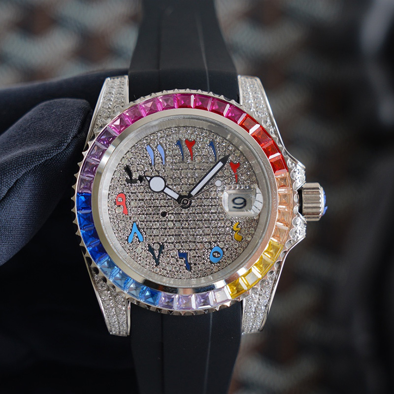 Diamond Mens Watch Rainbow Bezel Automatic Mechanical Watchs Stainless Steel Rubber Strap 40mm Watch Designer Sapphire Waterproof, Color 7
Diamond Mens Watch Rainbow Bezel Automatic Mechanical Watchs Stainless Steel Rubber Strap 40mm Watch Designer Sapphire Waterproof, Color 7