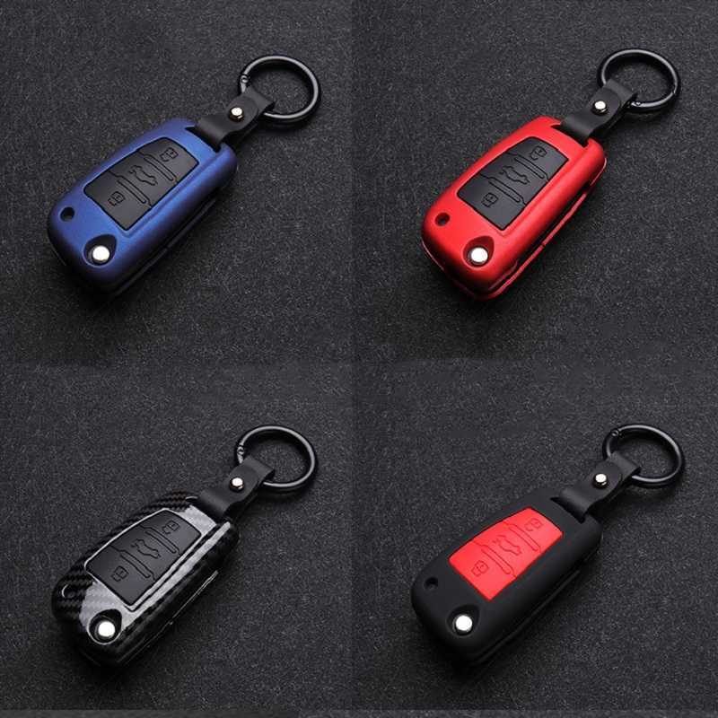 ABS Carbon fiber Silicone Car Key Cover Protector Case For Audi A3 A4 A5 C5 C6 8L 8P B6 B7 B8 C6 RS3 Q3 Q7 TT 8L 8V S3 keychain
