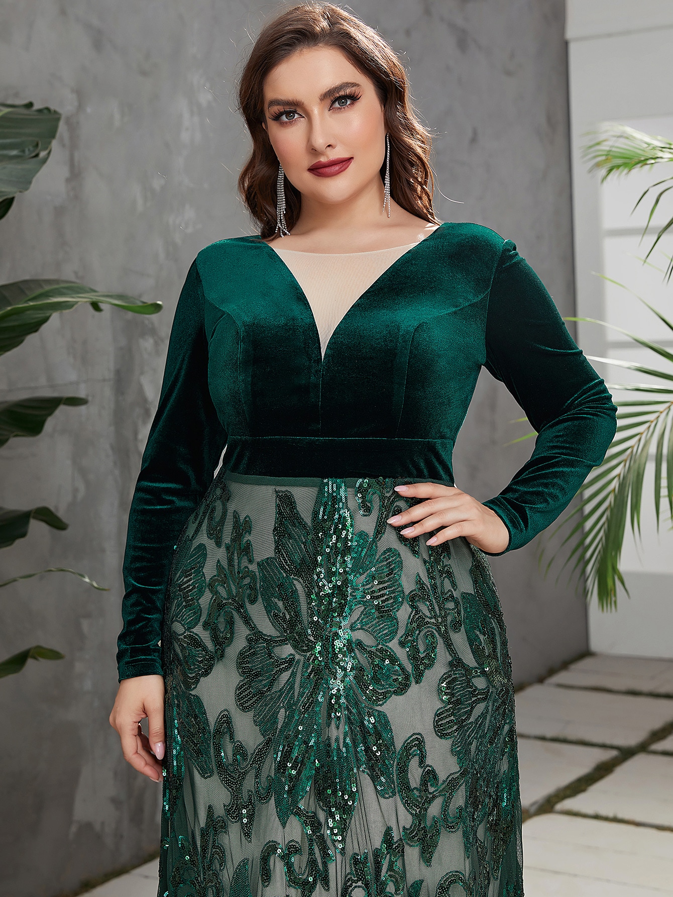 Designer Lace Plus Size Evening Dresses Sheer V Neck Long Sleeves Prom Gowns A e or Length Veet Special Ocn Dress