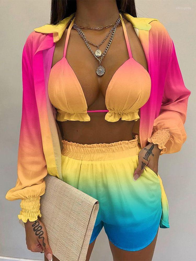 Women' Tracksuits 3 Piece Sets Women 2023 Summer Fall Long Sleeve Lapel Shirts Halter Bra Crop Top Short Pants Bohemian Casual Sexy Shorts
Women' Tracksuits 3 Piece Sets Women 2023 Summer Fall Long Sleeve Lapel Shirts Halter Bra Crop Top Short Pants Bohemian Casual Sexy Shorts