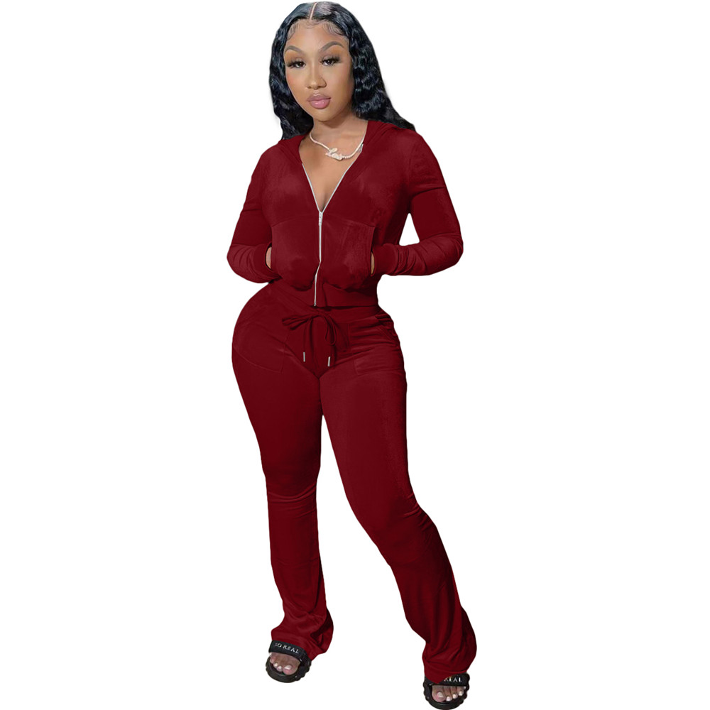 Designer Fall Winter Velvet Tracksuits Women Sweatsuits Long Sleeve Velour Jacket and Flare Pants Two Piece Sets Matching Outfits Casual Sports suits 