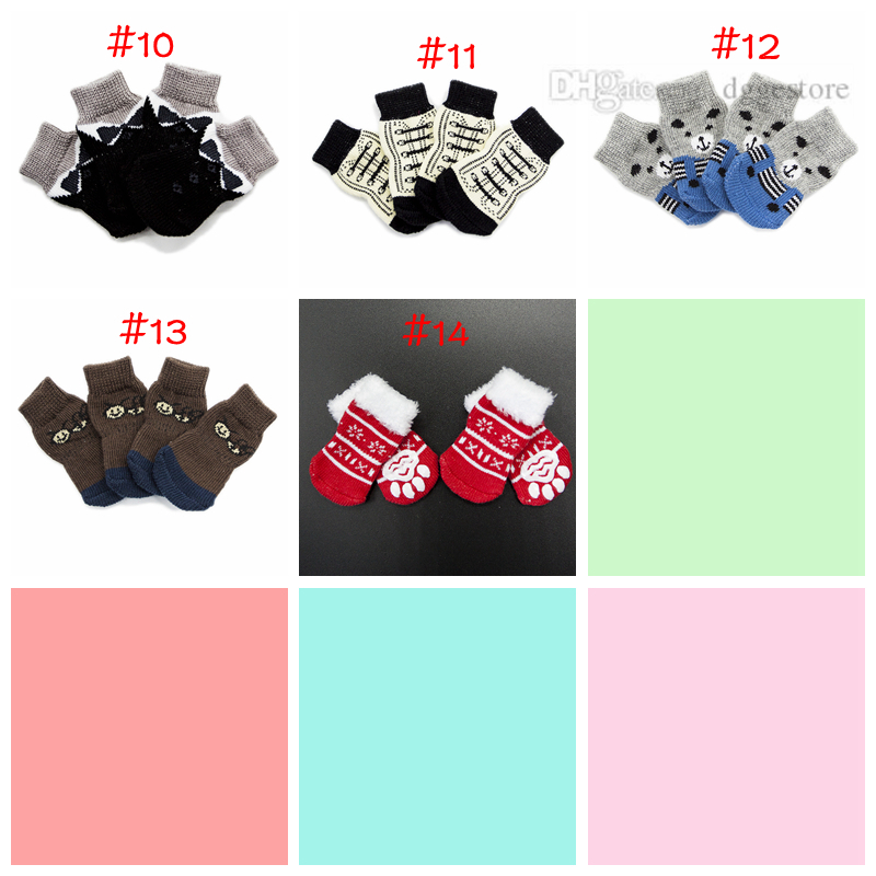 Apparel Anti-Slip Knitted Cotton Dog Cat Soc Pet Paw Protectors for Indoor Wear 14 Color Wholesale A517