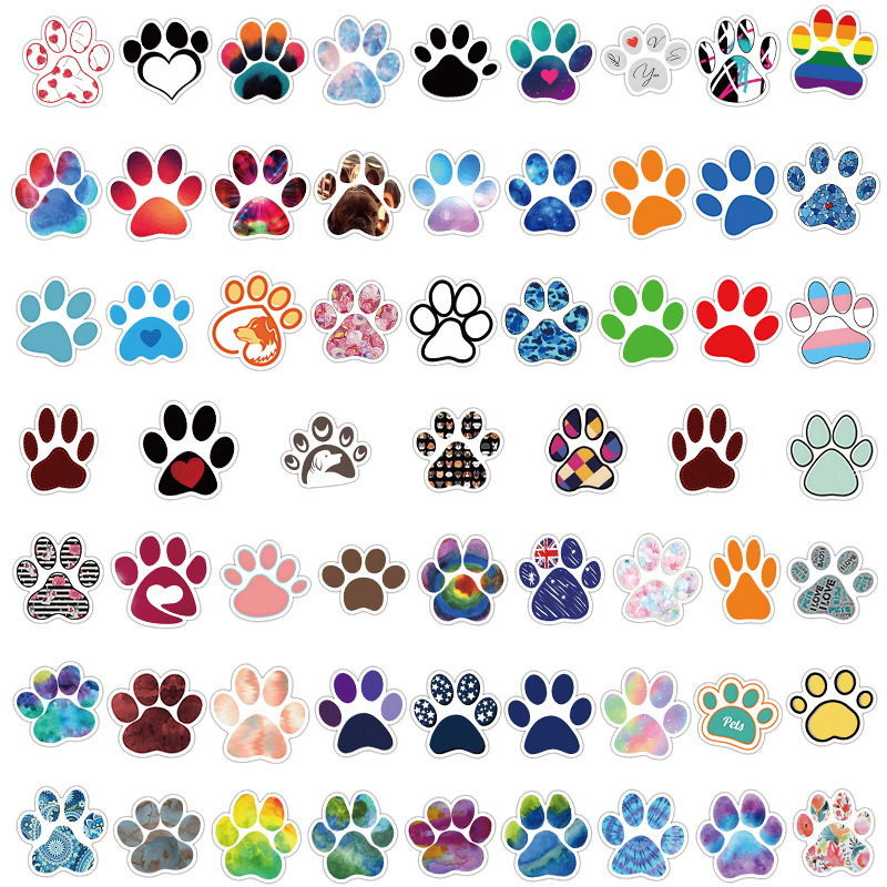 60pcs Cute Colorful Paw Print Stickers CatPaw DogPaw Graffiti Stickers for DIY Luggage Laptop Skateboard Motorcycle Bicycle Sticker