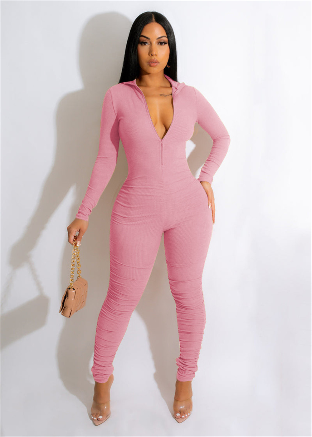Wholesale Jumpsuits Women Fall Winter Clothes Bodycon Rompers Long Sleeve Solid Jumpsuits One Piece Outfits Skinny Overalls leggings Casual Streetwear