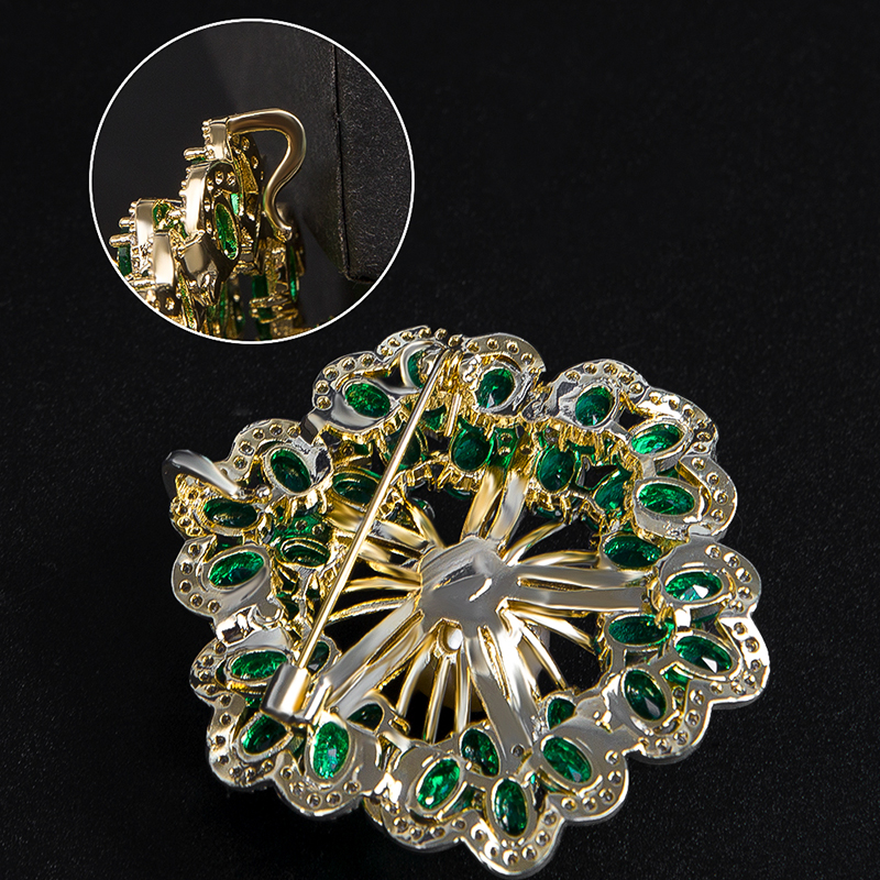 Classic Gold Pearl Brooch Double Layer Green Red Flower Brooches for Women Fashion Zircon Corsage Pin Clothing Jewelry