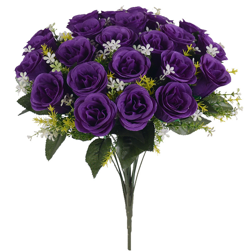 24 Buds Artificial Rose Flowers Bouquet Indoor Outdoor Wedding Party Backdrop Wall Road Home Decoration Valentine Mothers Day Floral Gifts