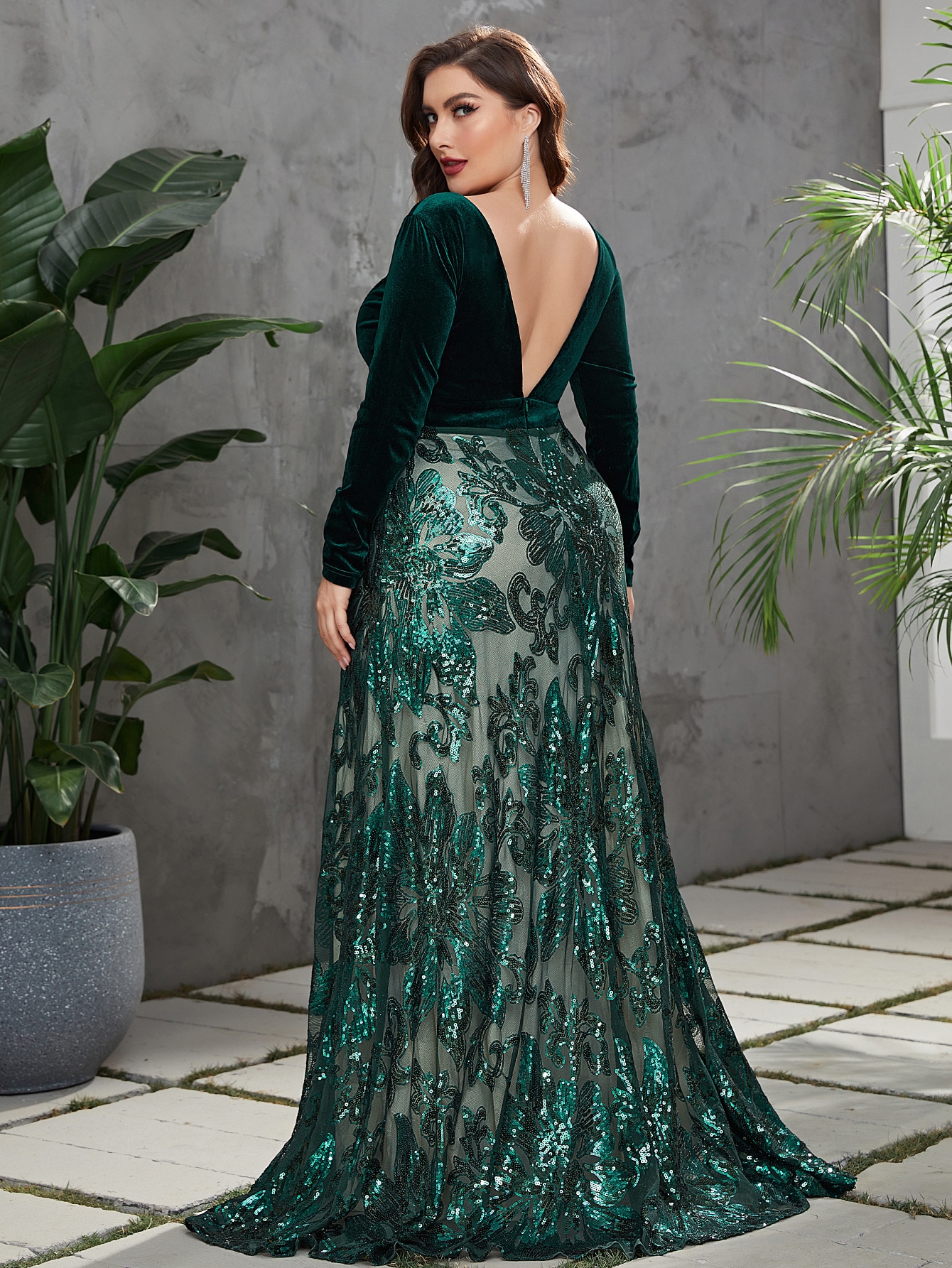 Designer Lace Plus Size Evening Dresses Sheer V Neck Long Sleeves Prom Gowns A e or Length Veet Special Ocn Dress