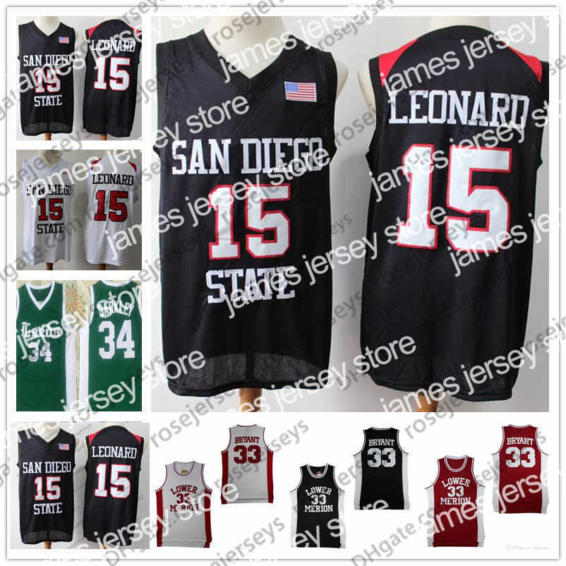 

College Basketball Wears NCAA SDSU #15 Leonard Retro Kawhi Jersey Lower Merion #33 Bryant Vintage LA Shirt Leeds 34 Barkley San Diego State Aztecs Charles, Sdsu #15 leonard black