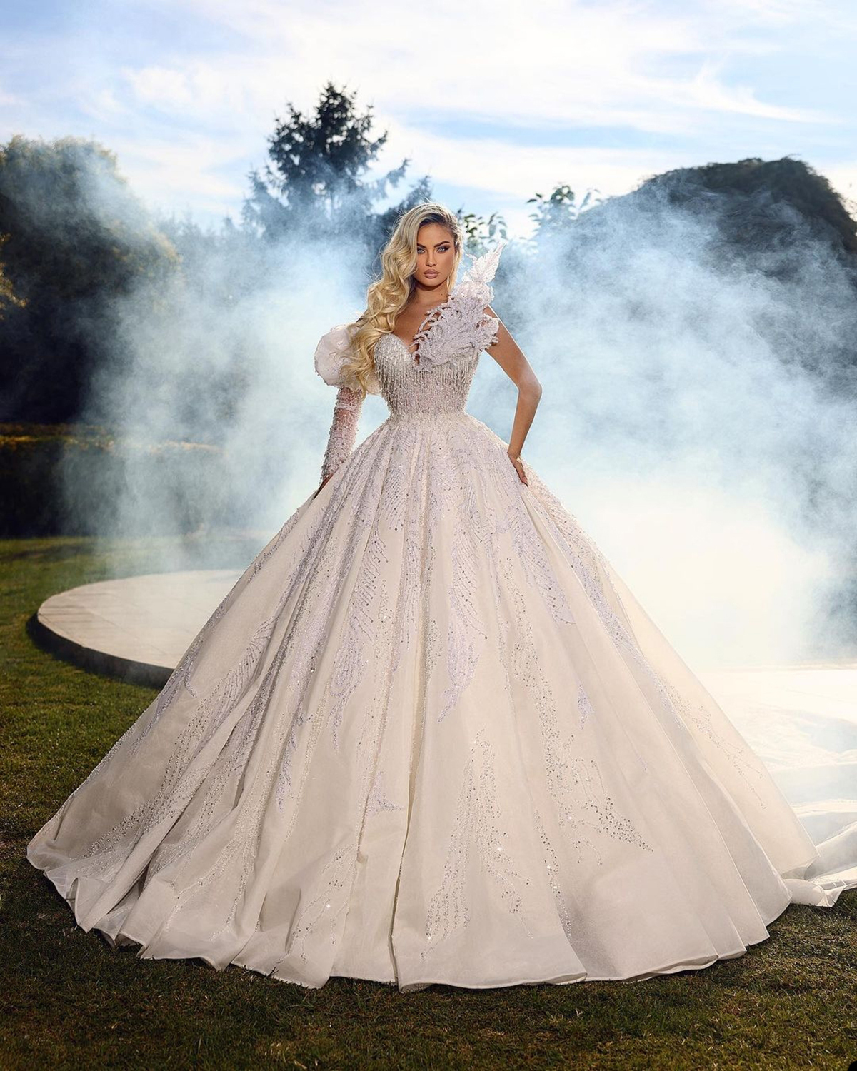 Luxurious African Wedding Dresses One Shoulder Lace Bridal Dresses Beaded Crystal Sequins Satin Ball Gowns Custom Made