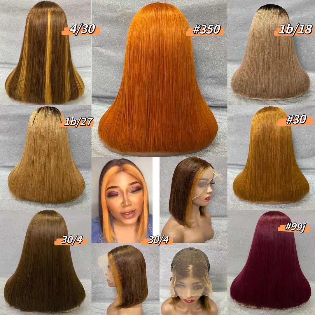 Straight Bob P4/27 Highlight 13X4 Lace Frontal Human Hair Wigs For Black Women Pre-Plucked With Natural Hairline