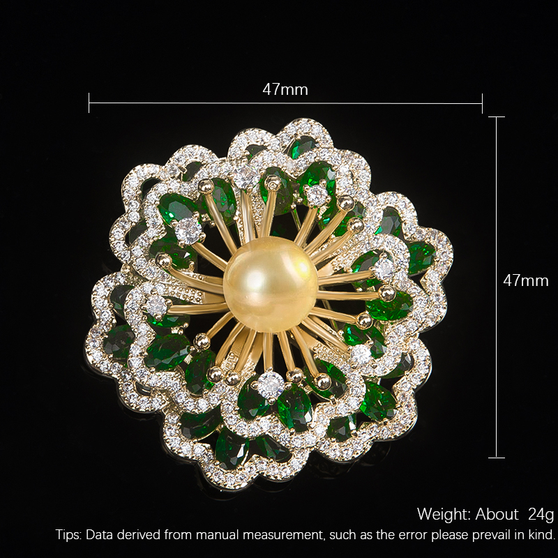 Classic Gold Pearl Brooch Double Layer Green Red Flower Brooches for Women Fashion Zircon Corsage Pin Clothing Jewelry