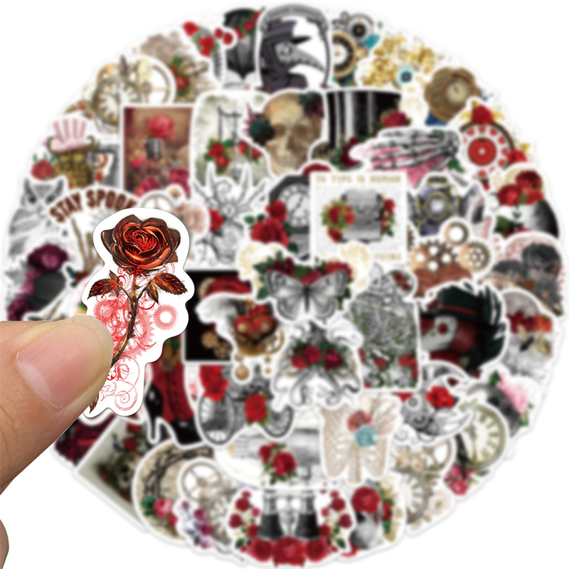 50Pcs vintage Steam Punk Rose Sticker Goth Skeleton Skull Graffiti Stickers for DIY Luggage Laptop Skateboard Motorcycle Bicycle Stickers