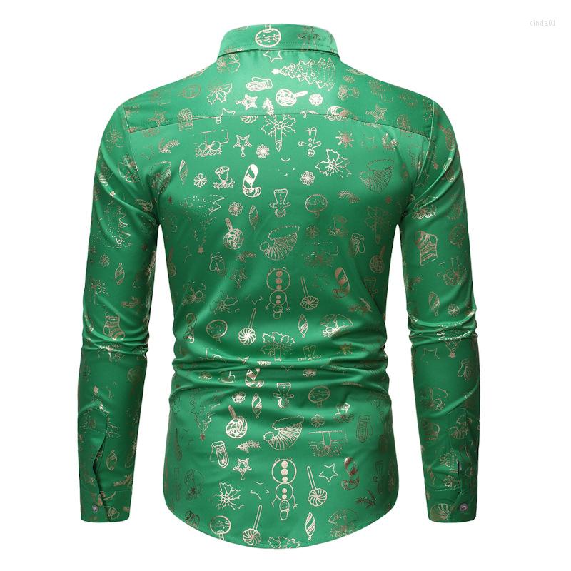 Men's Casual Shirts Mens Green Floral Print Dress Slim Fit Long Sleeve Christmas Shirt Men Party Wedding Tuxedo Chemise Homme XL