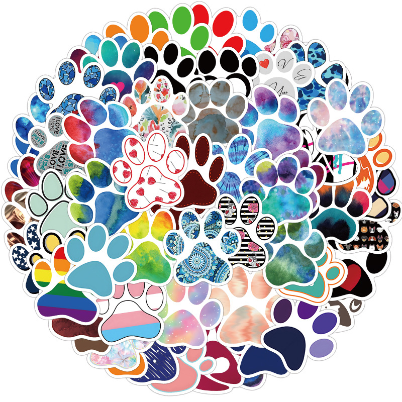 60pcs Cute Colorful Paw Print Stickers CatPaw DogPaw Graffiti Stickers for DIY Luggage Laptop Skateboard Motorcycle Bicycle Sticker