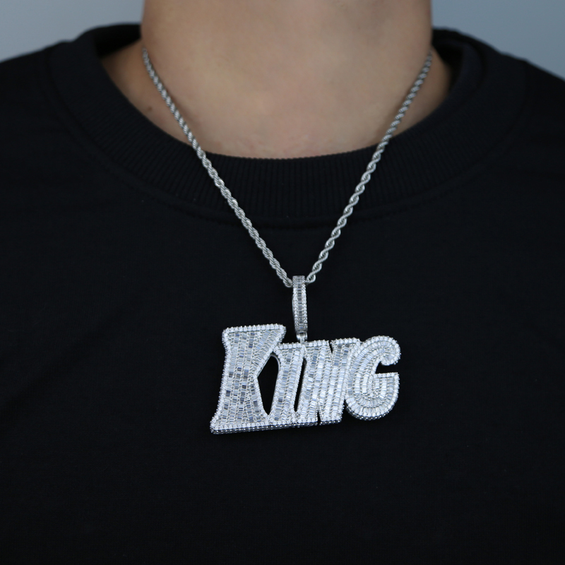 Iced Out Bling Cz Letter KING Pendant Chain Necklaces for Women Men HipHop Party Fashion Male Jewellery