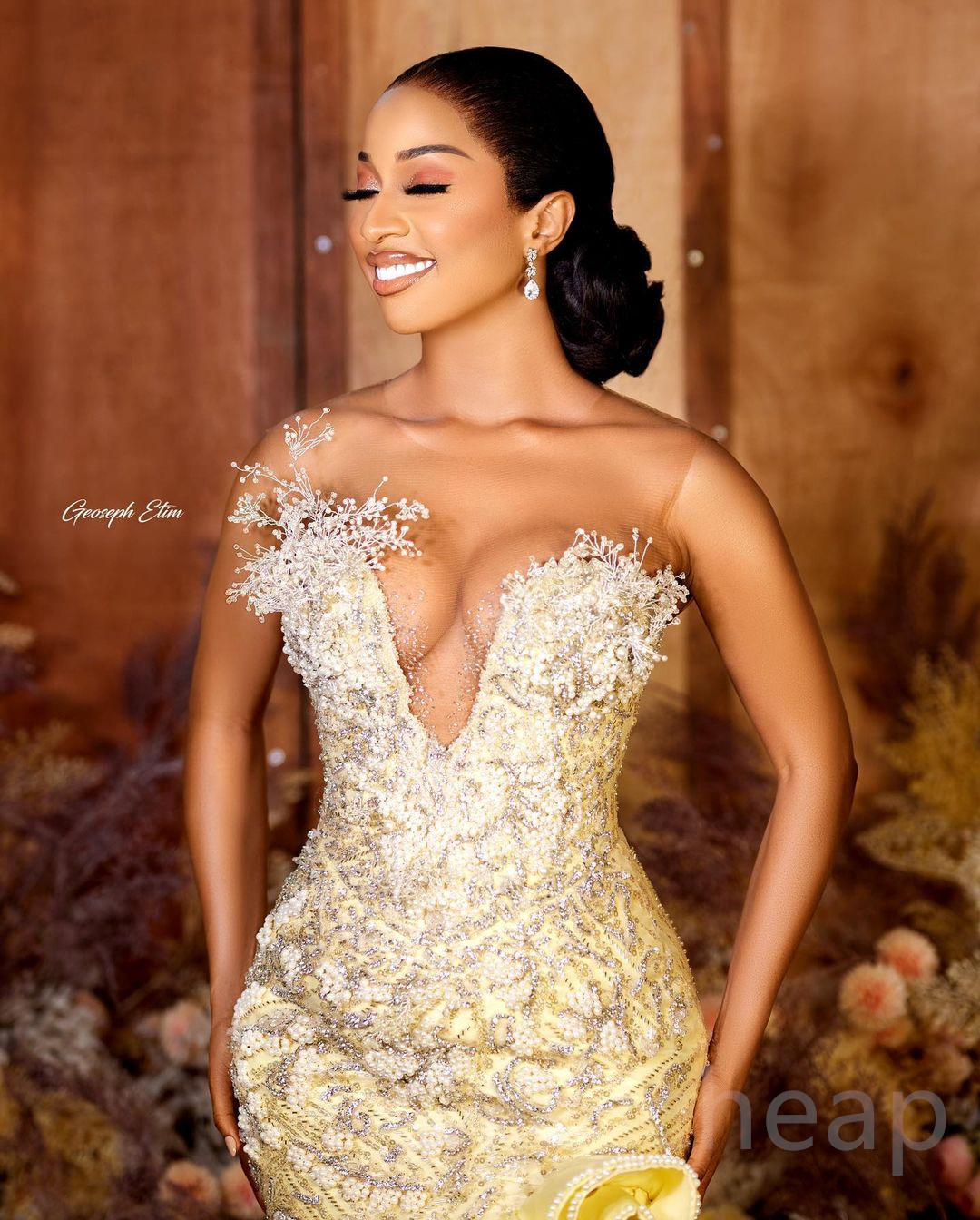Arabic Aso Ebi Yellow Mermaid Prom Dresses Beaded Crystals Pearls Evening Formal Party Second Reception Birthday Engagement Gowns Dress ZJ 6660306