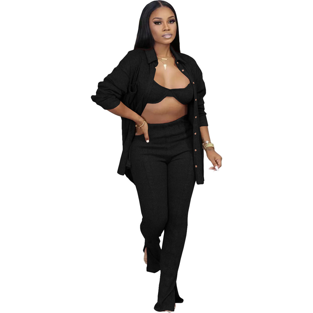 Fall Winter Knitted Tracksuits 3 Pieces Sets Women Outfits Long Sleeve Cardigan Shirt tank top and Pants 3pcs Matching Set Casual Sports Suits Sweatsu