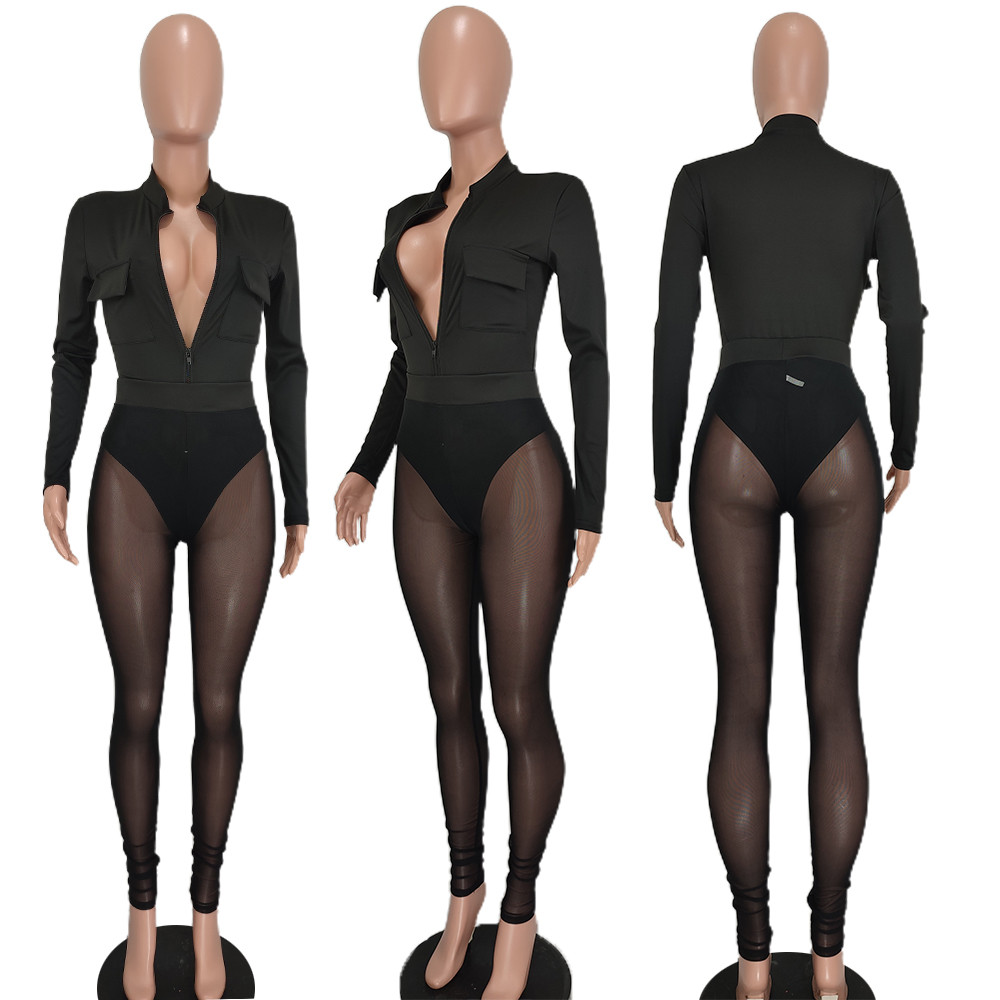 Bulk Wholesale Tracksuits Women Sexy Bodysuits and Mesh Pants Two Piece Sets Autumn Clothes Long Sleeve Rompers See Through Leggings Night Club Wear 8