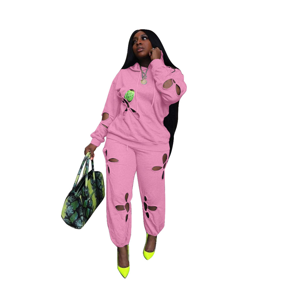 Fall Winter Women Cotton Tracksuits 2XL Sweatsuits Long Sleeve Outfits Pullover Hooded Hoodie and Jogging Sweatpants Two Piece Sets Casual Sportswear 