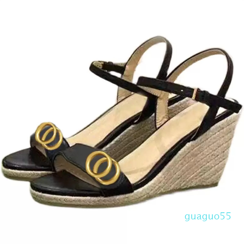 Sandals Summer Beach High heels fashion leather Wedges Belt buckle Women Shoes