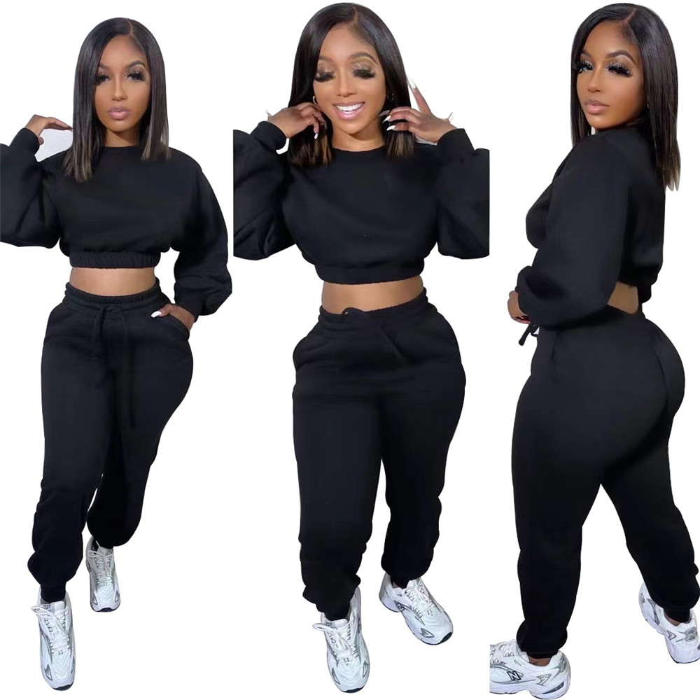 Fall Winter Jogger Suits Women Fleece Tracksuits Long Sleeve Pullover Hoodie And Sweatpants Two Piece Sets Matching Sweatsuits Casual Sportswear Cloth