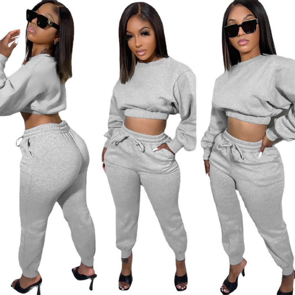 Fall Winter Jogger Suits Women Fleece Tracksuits Long Sleeve Pullover Hoodie And Sweatpants Two Piece Sets Matching Sweatsuits Casual Sportswear Cloth