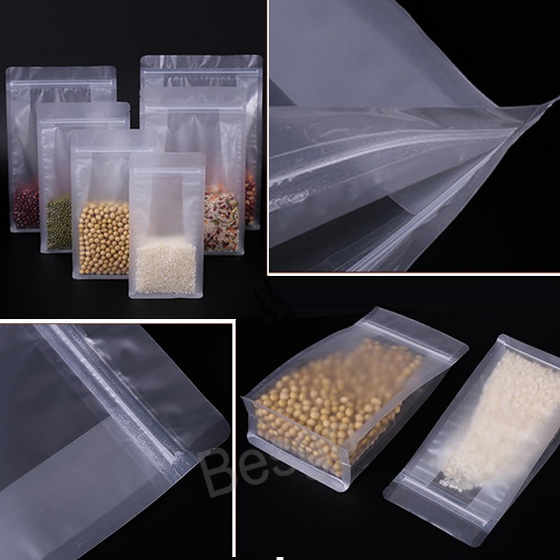 6 Sizes Plastic Matt Transparent Storage Bags Heat Sealable Resealable Zip Stand-Up Pouch Food Bean Storage Packaging Bag BH8183 TQQ