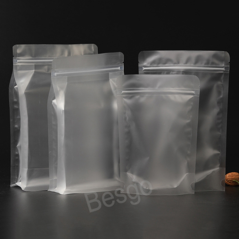 6 Sizes Plastic Matt Transparent Storage Bags Heat Sealable Resealable Zip Stand-Up Pouch Food Bean Storage Packaging Bag BH8183 TQQ