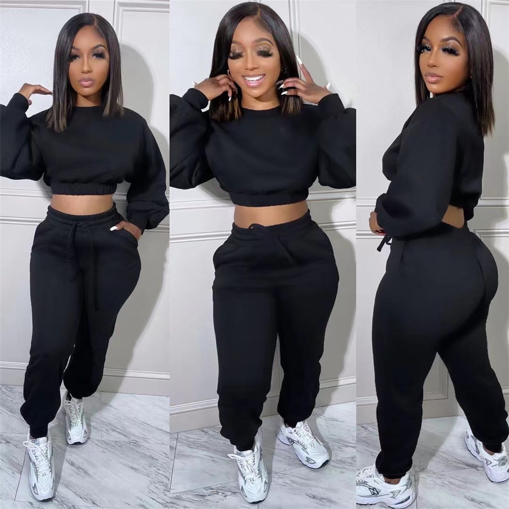 Fall Winter Jogger Suits Women Fleece Tracksuits Long Sleeve Pullover Hoodie And Sweatpants Two Piece Sets Matching Sweatsuits Casual Sportswear Cloth