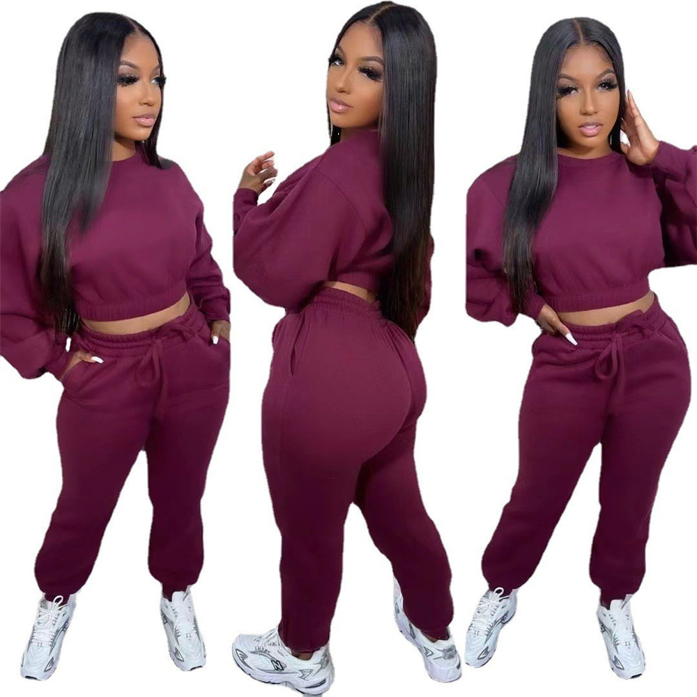 Fall Winter Jogger Suits Women Fleece Tracksuits Long Sleeve Pullover Hoodie And Sweatpants Two Piece Sets Matching Sweatsuits Casual Sportswear Cloth