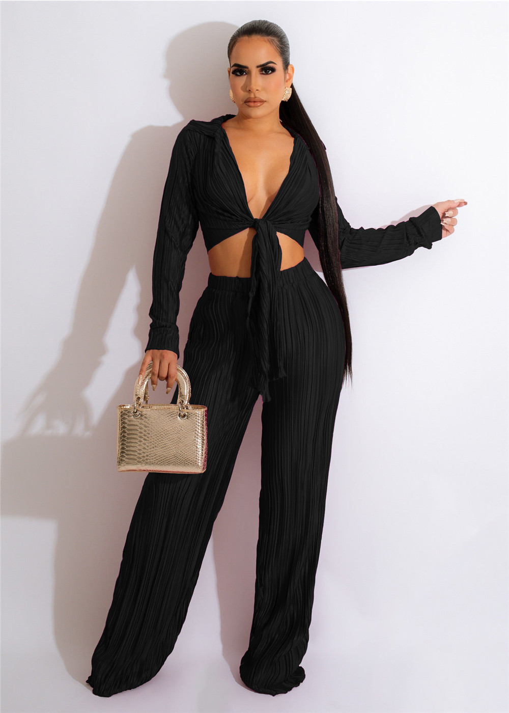 Wholesale Tracksuits Women Two Piece Sets Outfits Autumn Clothes Long Sleeve Bandage Shirt Top and Pants Matching Sets Casual Solid Sportswear 8609
