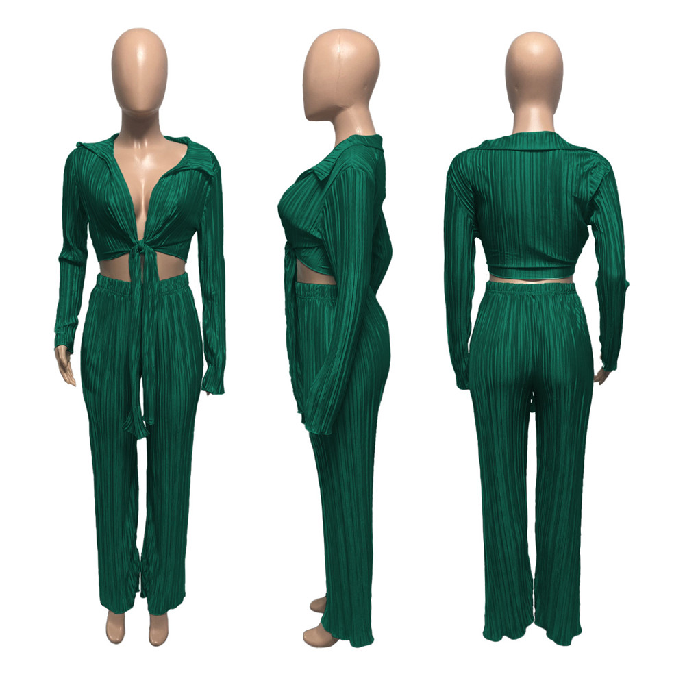 Wholesale Tracksuits Women Two Piece Sets Outfits Autumn Clothes Long Sleeve Bandage Shirt Top and Pants Matching Sets Casual Solid Sportswear 8609