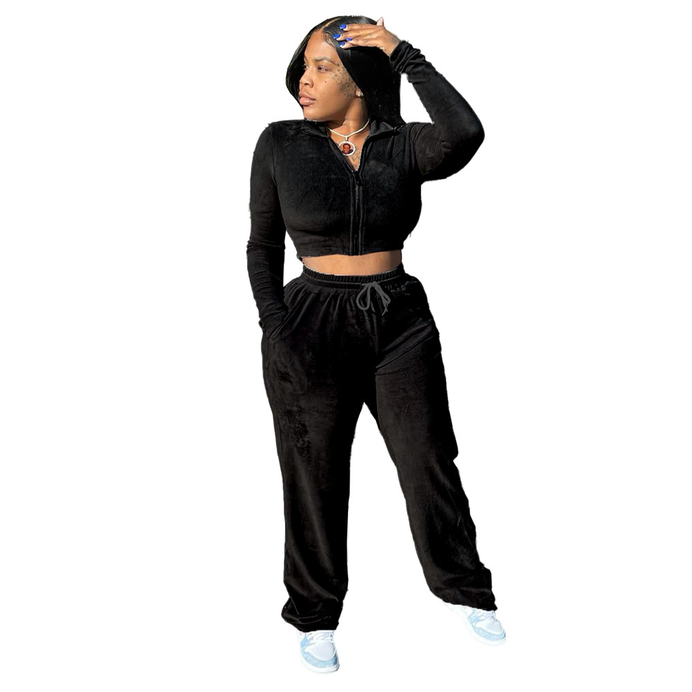 Fall Winter Velvet Tracksuits Women Sweatsuits Long Sleeve Jacket and Wide Leg Pants Two Piece Sets Matching Outfits Casual Jogging suits Sporswear 86