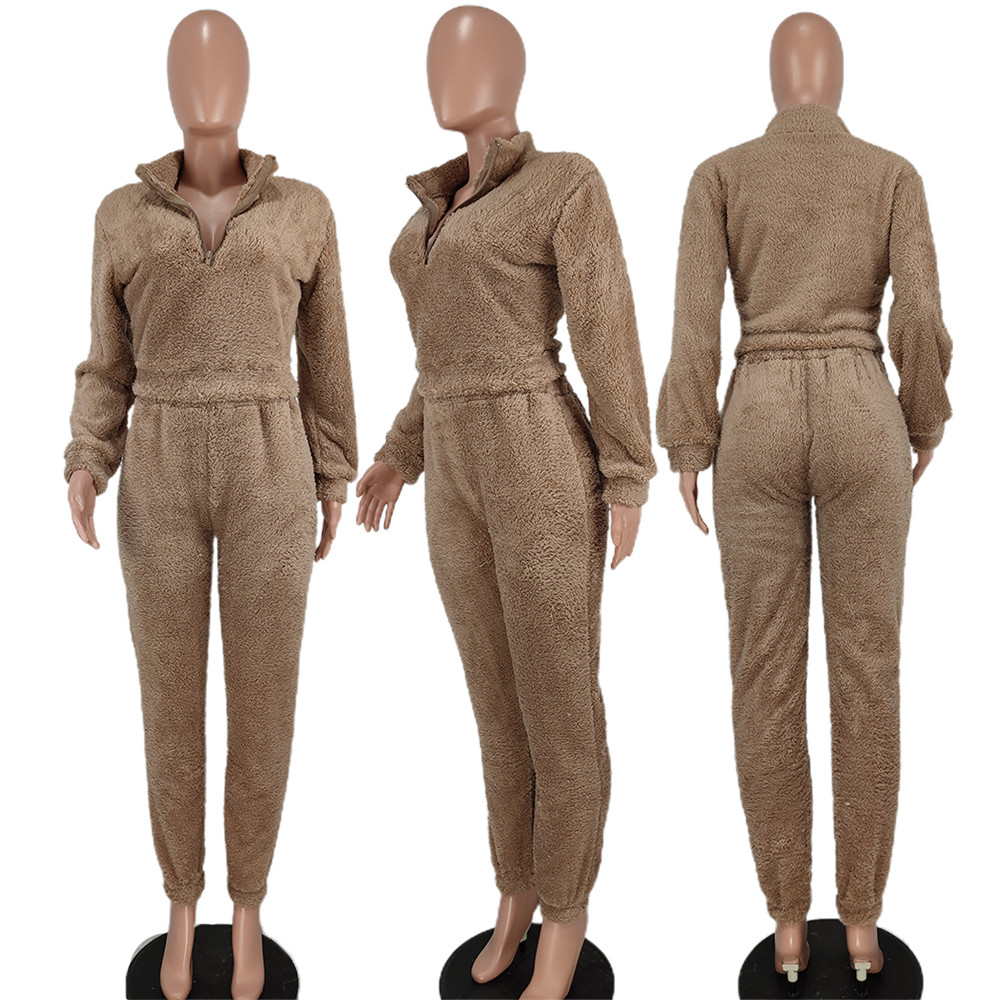 Fall Winter Women Tracksuits Fleece Sweatsuits Long Sleeve Pullover Top and Pants Two Piece Sets Casual Solid Outfits Thick Warm Sportswear Jogging su