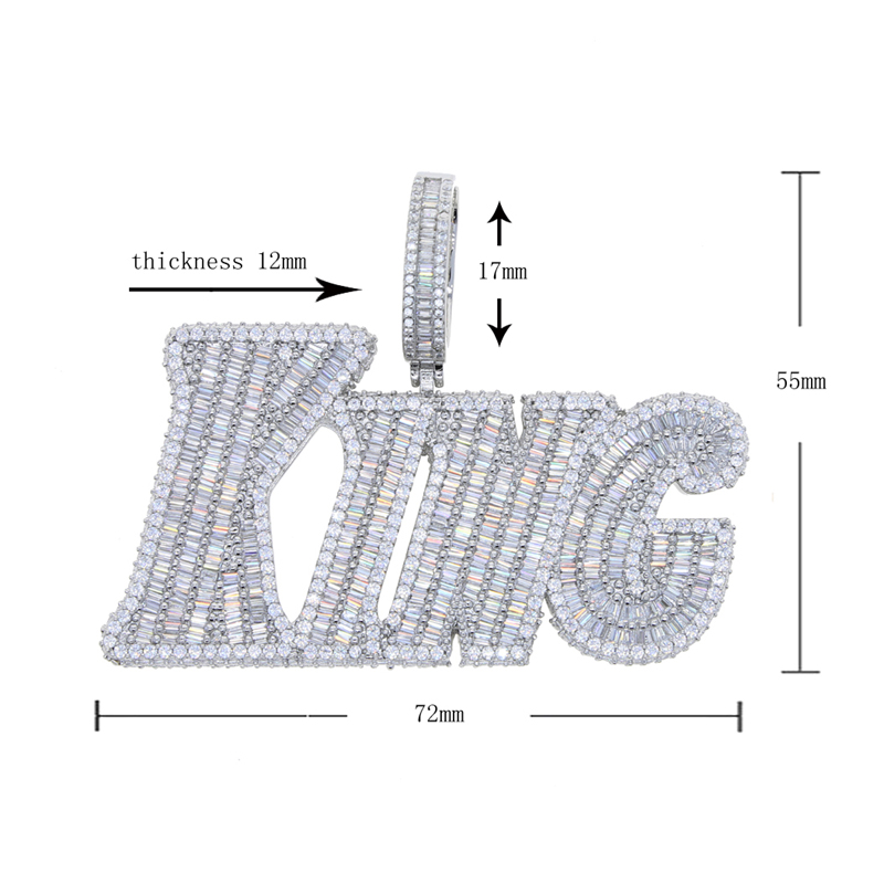Iced Out Bling Cz Letter KING Pendant Chain Necklaces for Women Men HipHop Party Fashion Male Jewellery