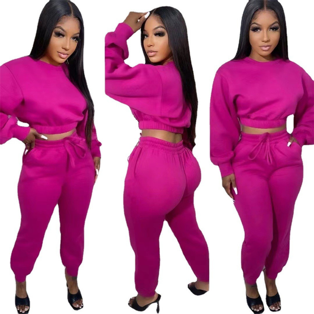Fall Winter Jogger Suits Women Fleece Tracksuits Long Sleeve Pullover Hoodie And Sweatpants Two Piece Sets Matching Sweatsuits Casual Sportswear Cloth